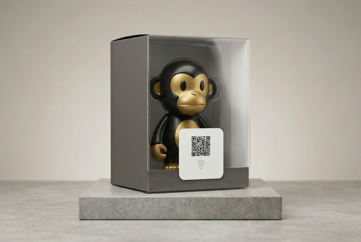 FindTag GPS sticker applied to collectibles